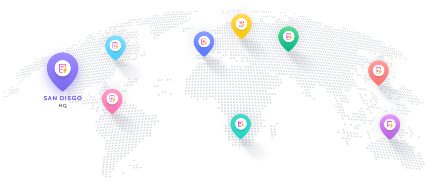 World map with team locations